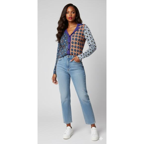 Anthropologie HWR Sweater XS Multi Geometric Long Sleeve Button Front Cardigan - Picture 6 of 6